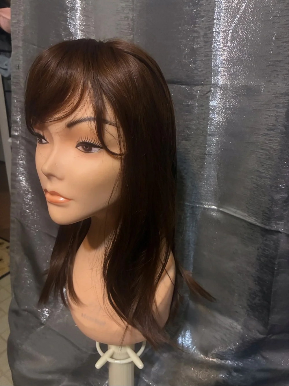 Women’s Synthetic Topper - Dark Brown Layered with Side Bangs